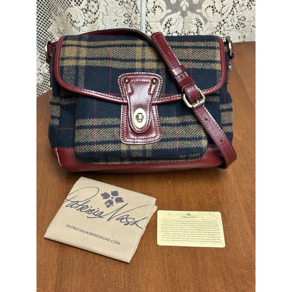 Patricia Nash Handbags - Patricia Nash Tartan Wool Navy W/ Red Leather Crossbody Bag NEW